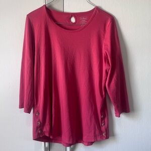 L.L. Bean Pink Cotton Button-Side Tee Size M